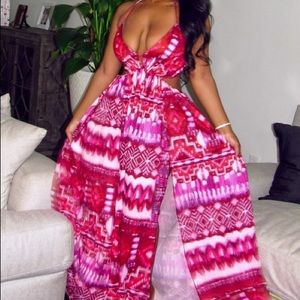 Pink maxi slit dress